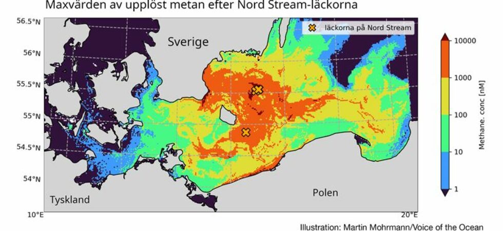 Metanet från Nord Stream spreds över södra Östersjön