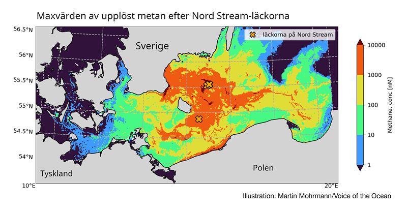 Metanet från Nord Stream spreds över södra Östersjön